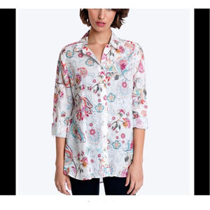 Tianello steve barazza White Multicolor Floral Linen Button Down Shirt XL